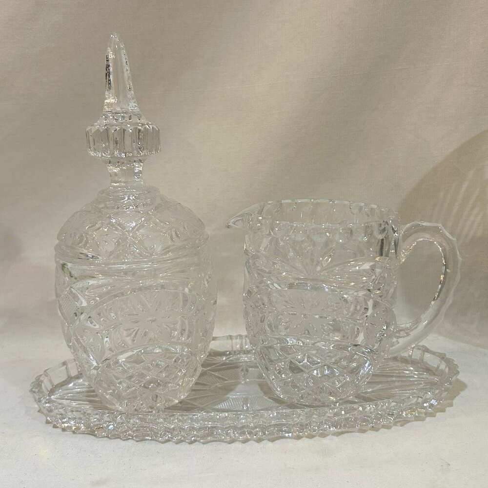 Imperlux Genuine Crystal Primrose Collection Sugar Creamer Set Original Box